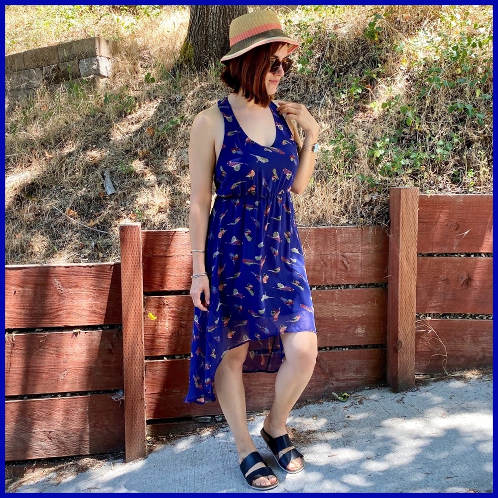 Audrey 3+1 High Low Backless Blue Boho Bird Dress